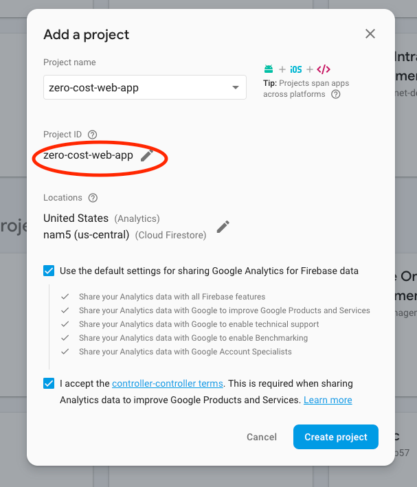 Create a Firebase Project